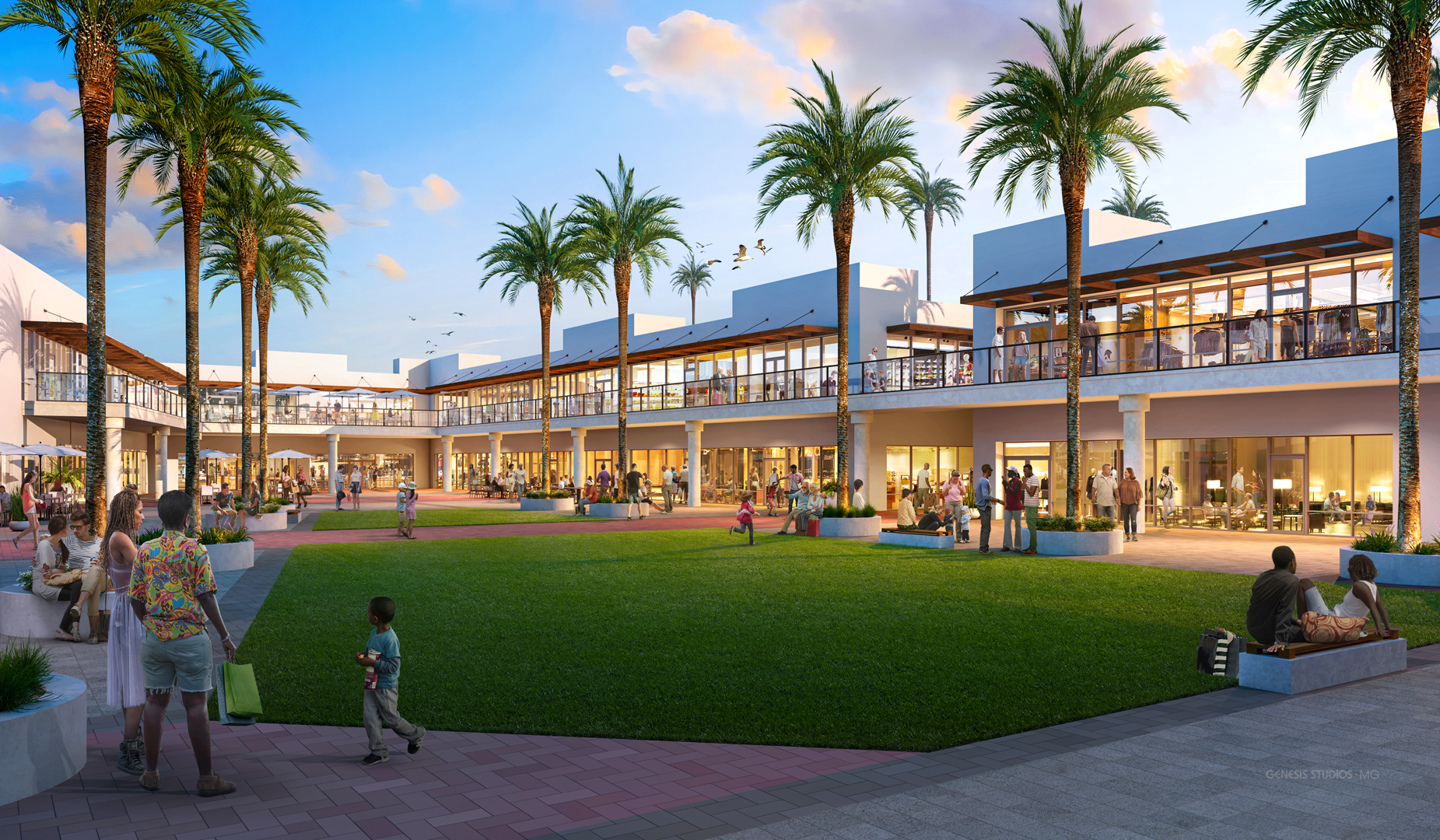 Multifamily and mixed-use development 3D rendering #1