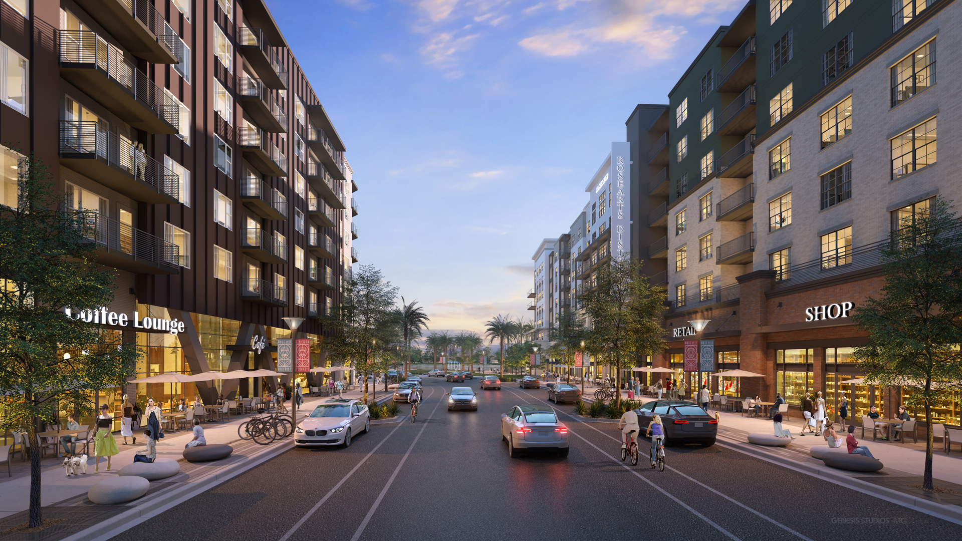 Multifamily and mixed-use development 3D rendering #2