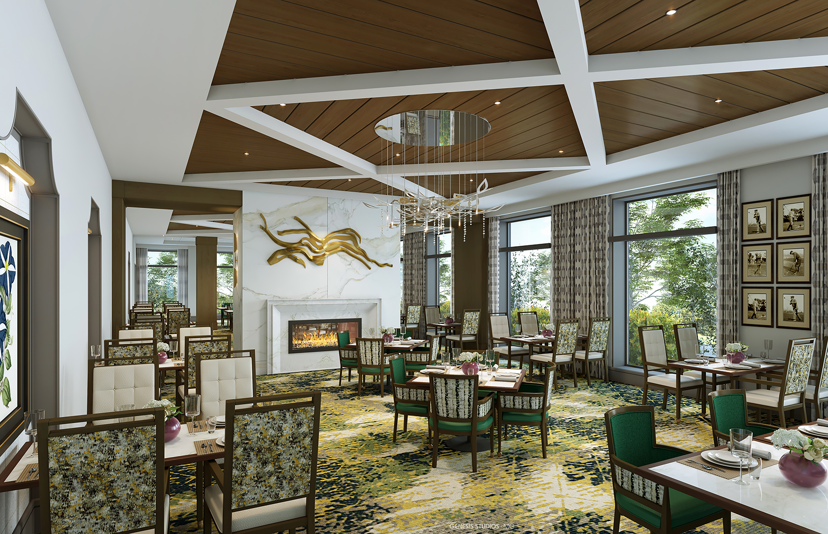 Upscale senior living community interior rendering